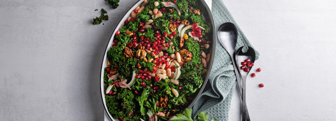 Grünkohlsalat mit weißen Bohnen und Granatapfel